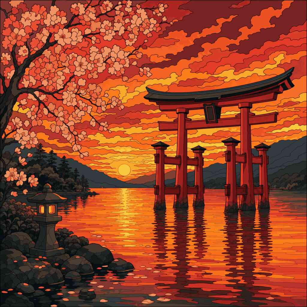 Paint by Numbers - Torii im Abendrot