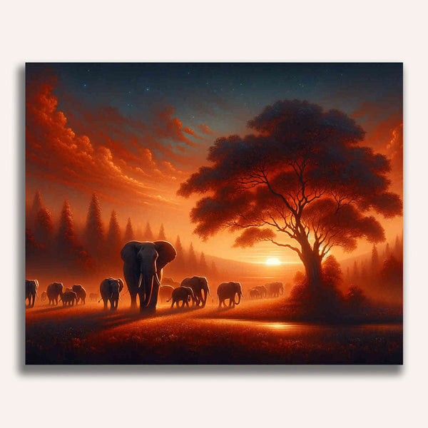 Elephants in the sunset - Paint by Numbers