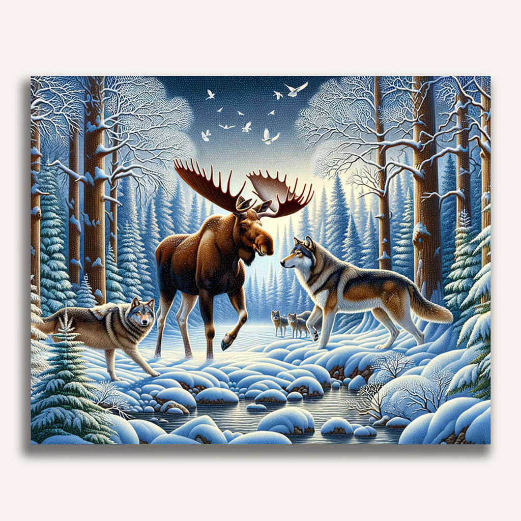 Moose, wolves - Paint by Numbers