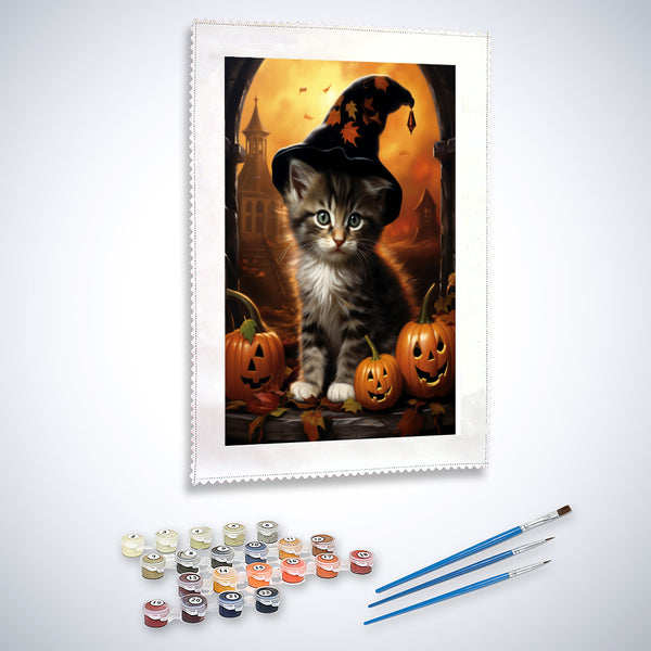 Paint by Numbers - Kitten with hat, Halloween