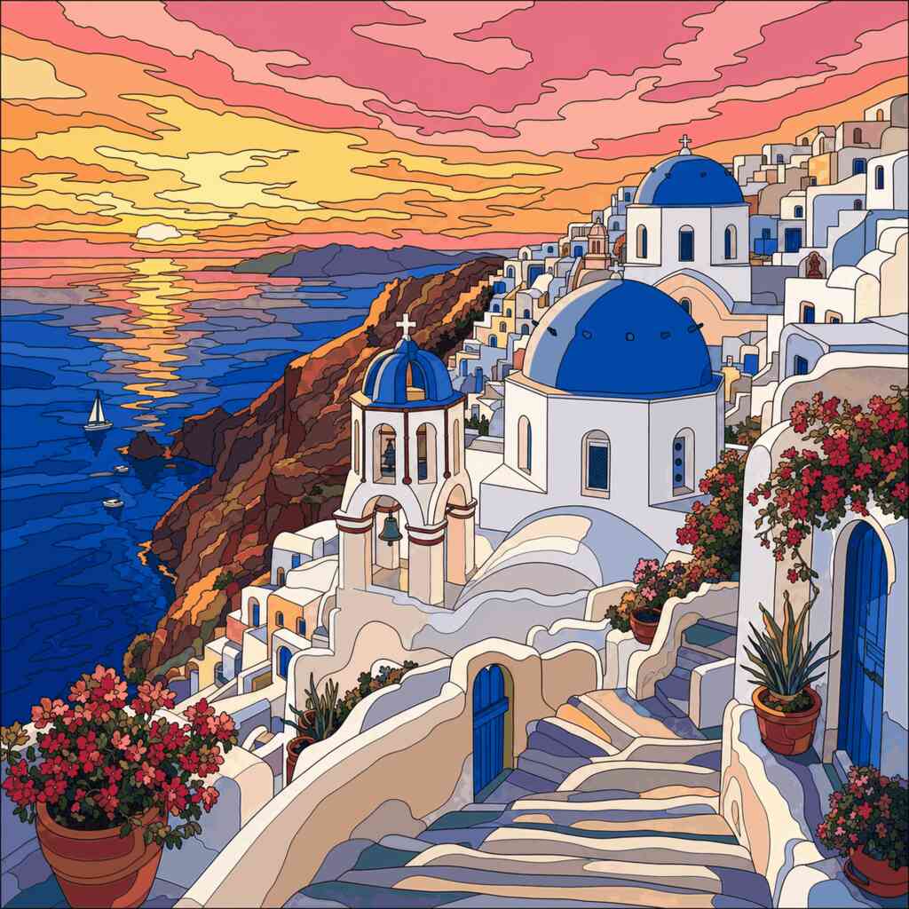 Paint by Numbers - Magical twilight on Santorini
