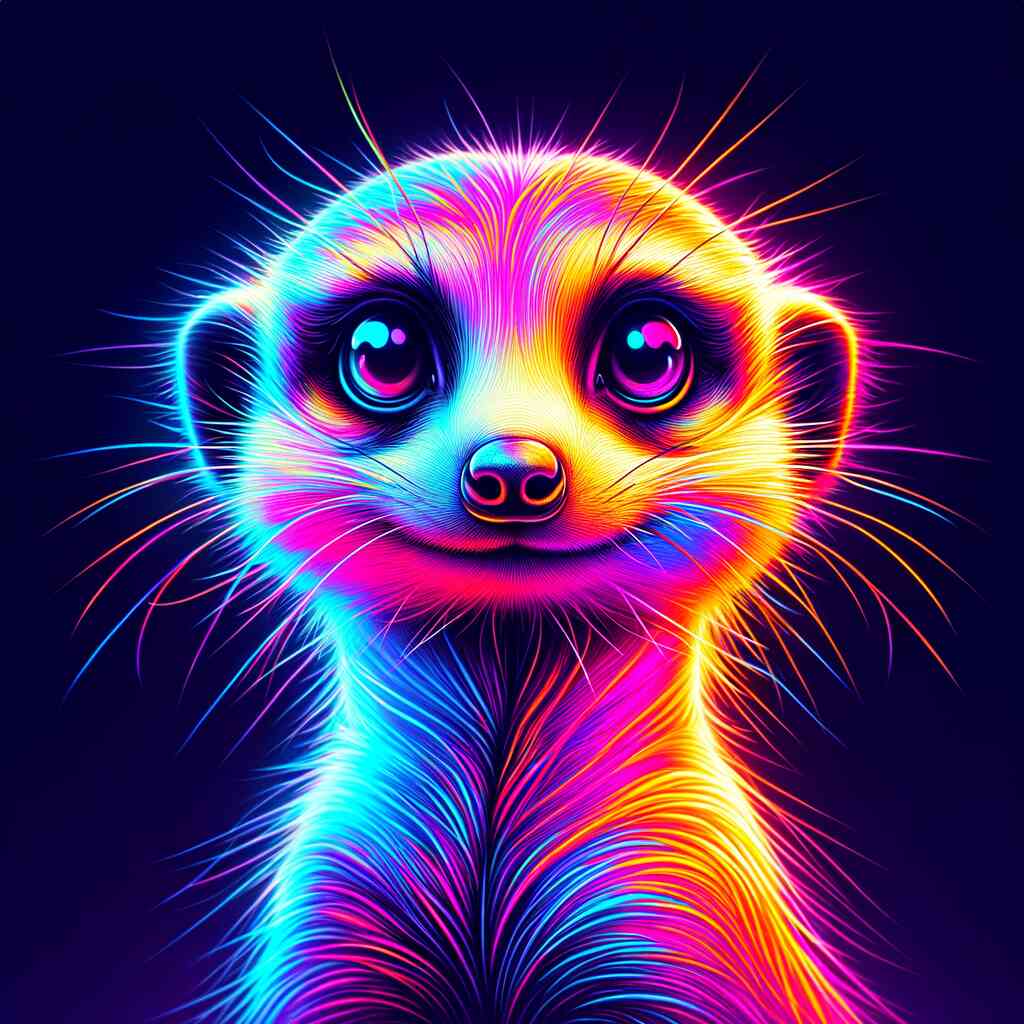 Paint by Numbers - Colorful Glow featuring a meerkat with neon colors in a pop art style, exuding joy and wonder.