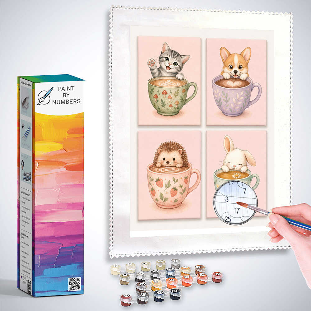 Paint by Numbers - Cuddly mugs, set of 4 - Mini paint by numbers