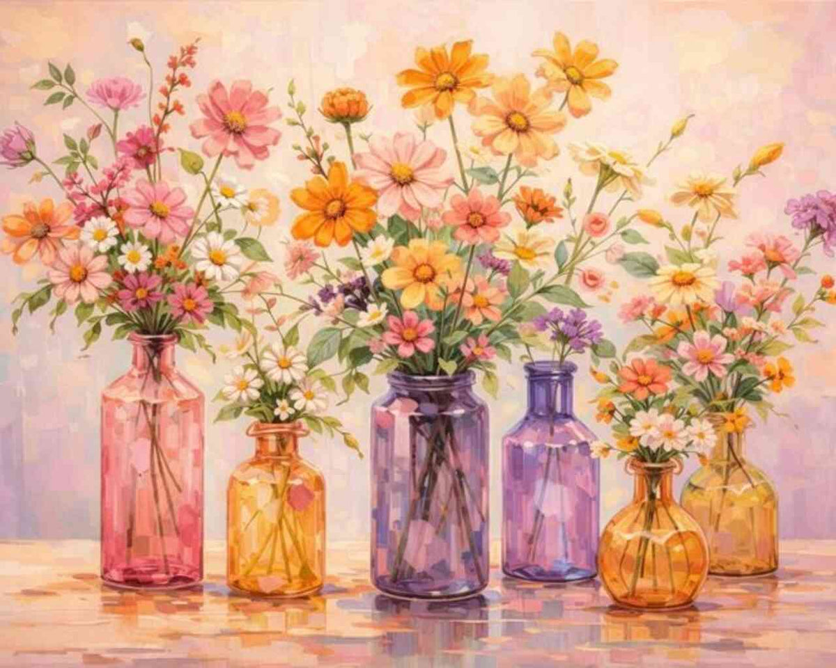 Paint by Numbers - Floral magic in the sunlight, vases