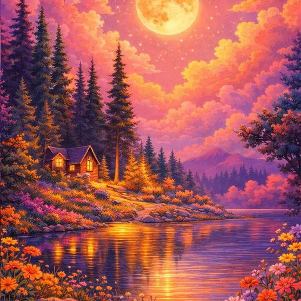 Paint by Numbers - Magical moonlit night at the lake