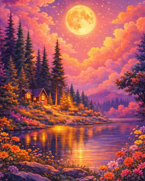 Paint by Numbers - Magical moonlit night at the lake
