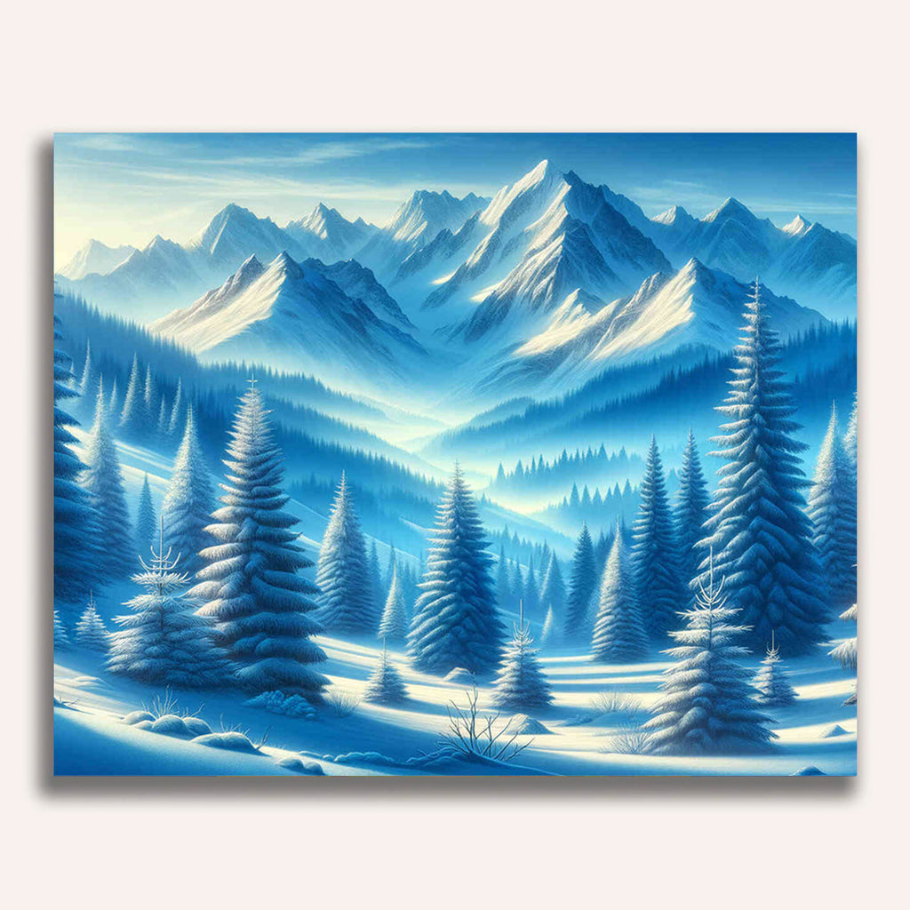 Fir trees and mountains - Paint by Numbers