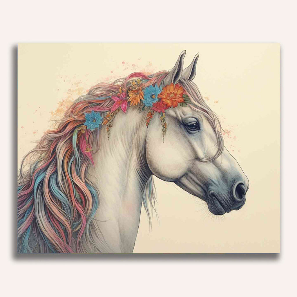Paint by Numbers - Floral elegance in the wind, White Horse
