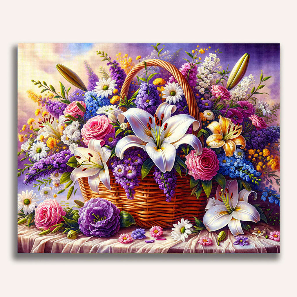 Flower basket, lilies - Paint by Numbers