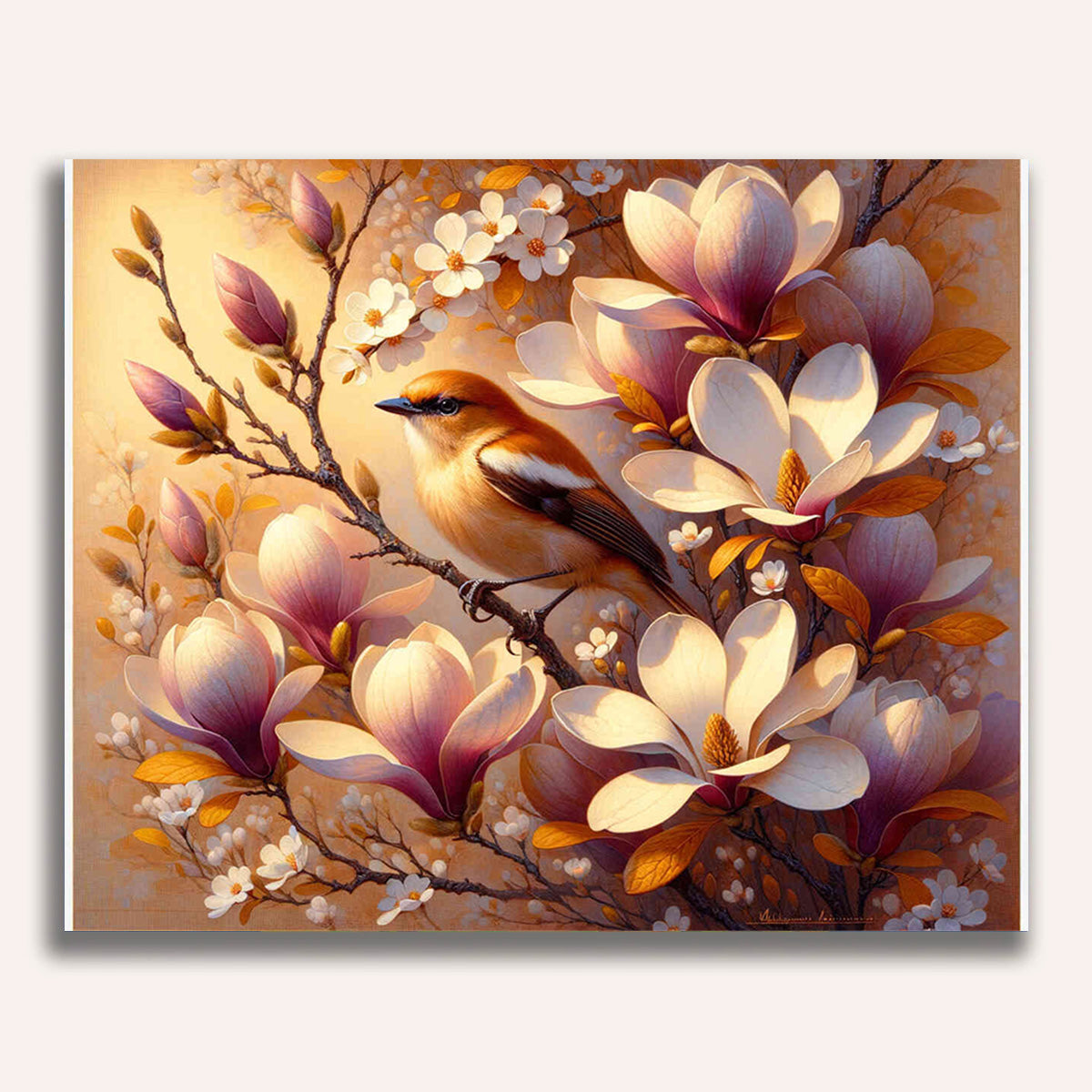 Flowers with bird - Paint by Numbers