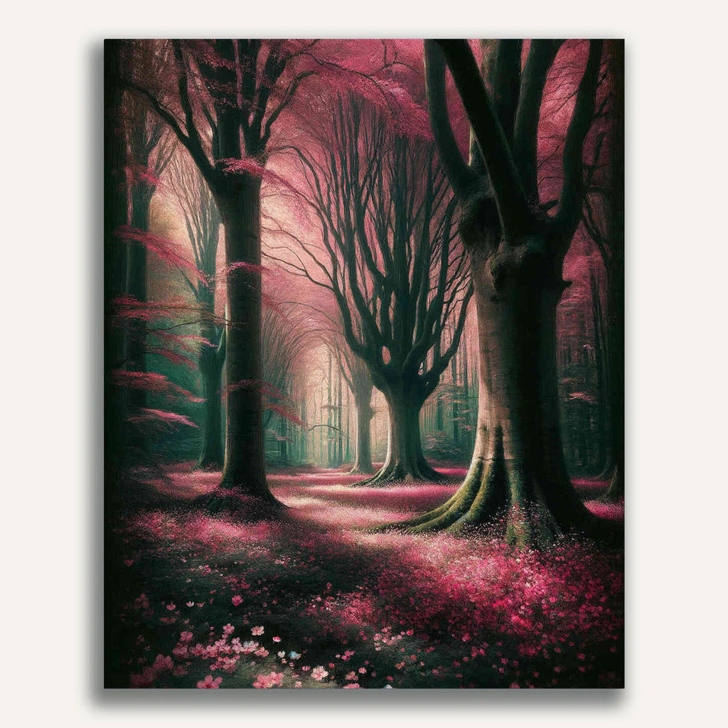 Forest with pink flowers - Paint by Numbers