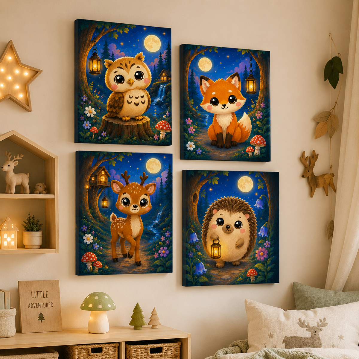 Moonlight forest, set of 4 - Mini paint by numbers