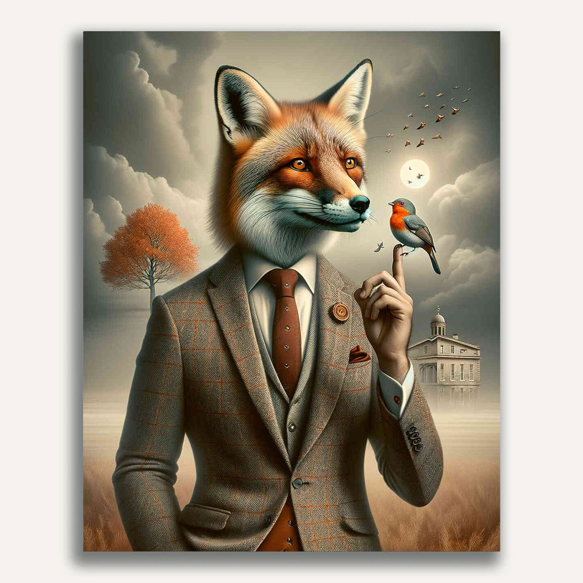 Fox with suit and bird - Paint by Numbers