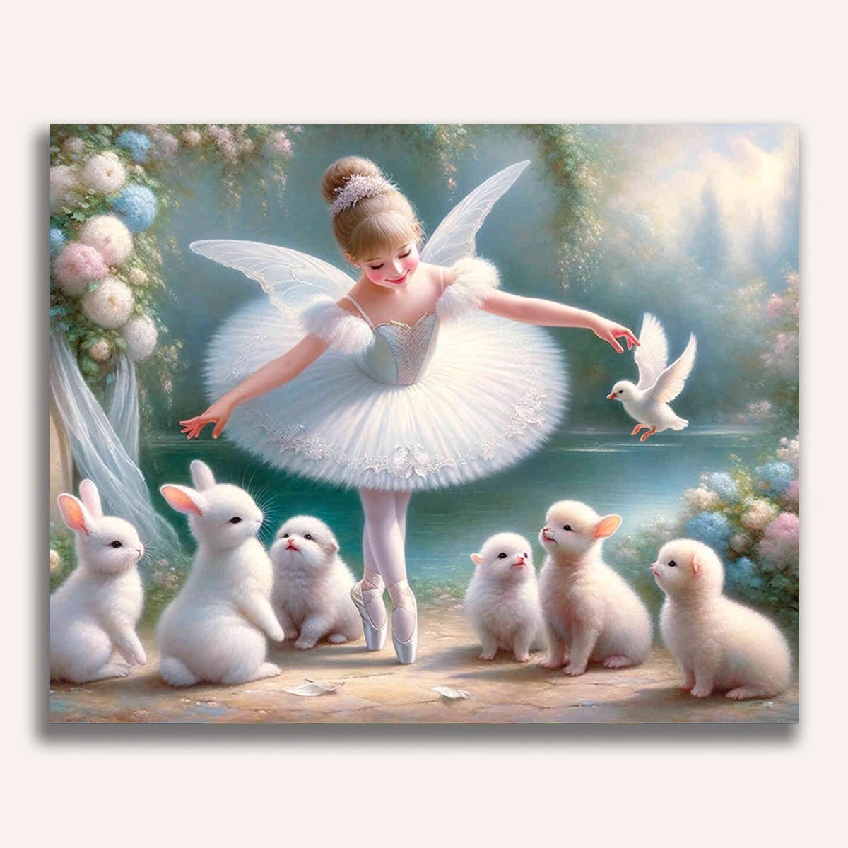 Girl, ballerina with animal babies - Paint by Numbers