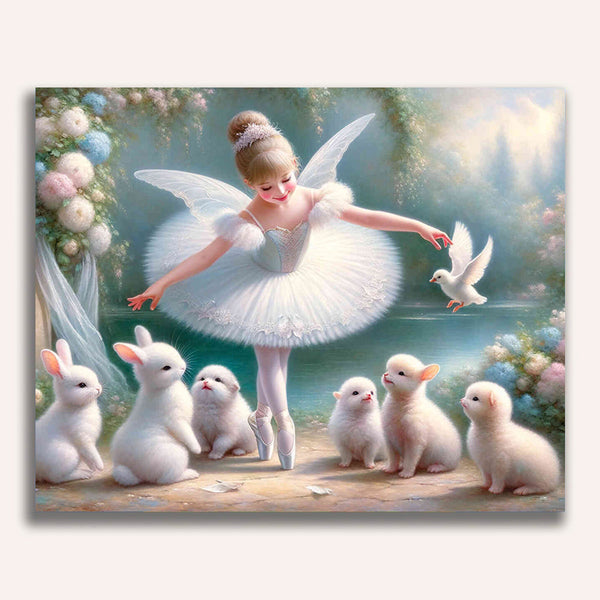 Girl, ballerina with animal babies - Paint by Numbers