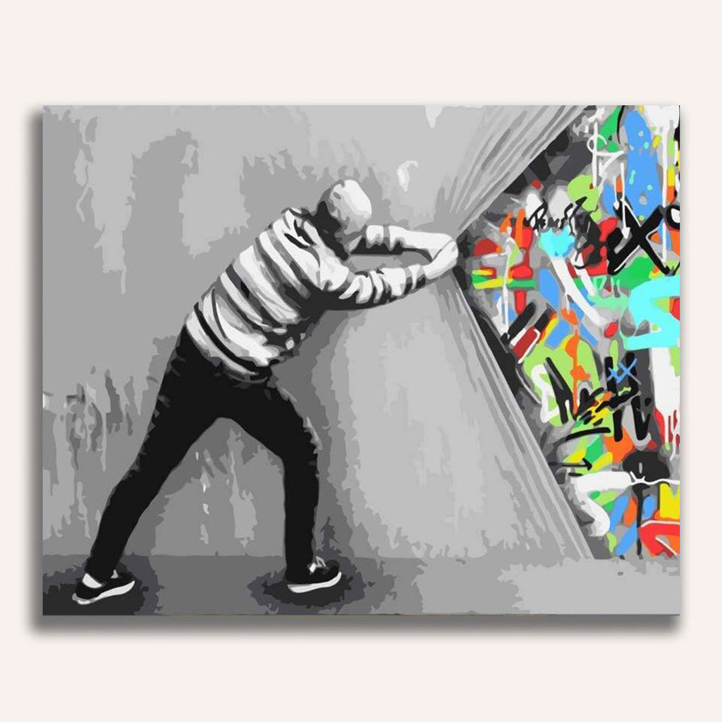 Gray curtain, Martin Whatson - Banksy
