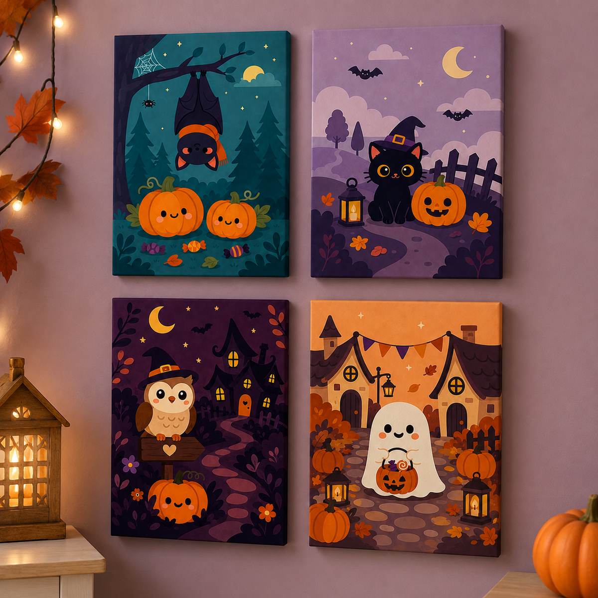 Halloween, set of 4 - Mini paint by numbers