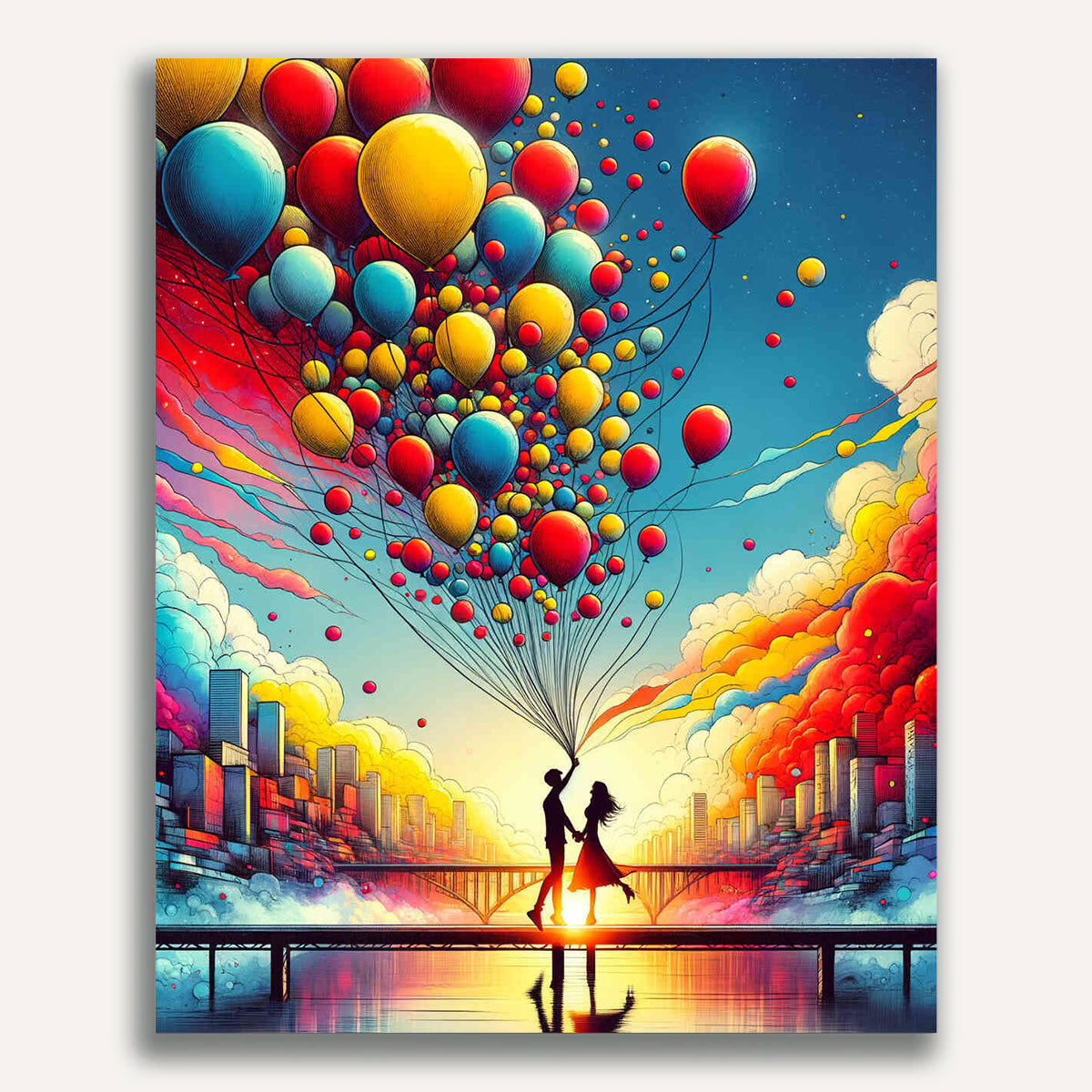 Hand in hand, balloons - Paint by Numbers