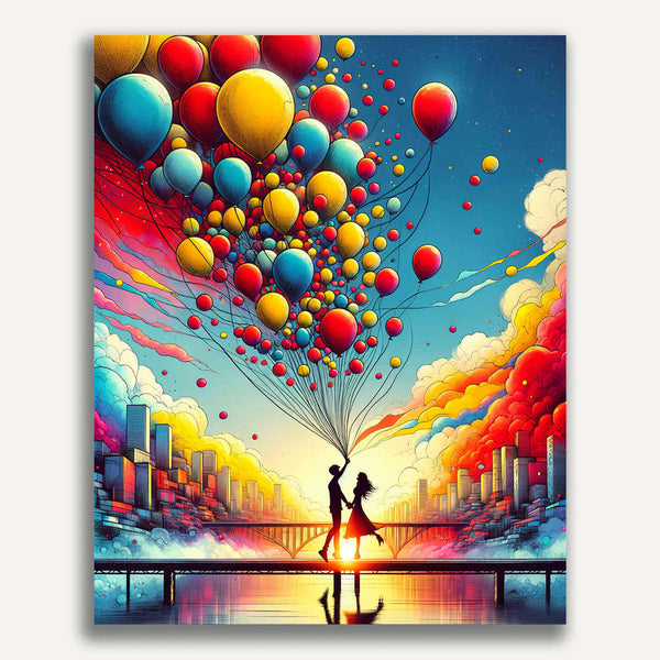 Hand in hand, balloons - Paint by Numbers