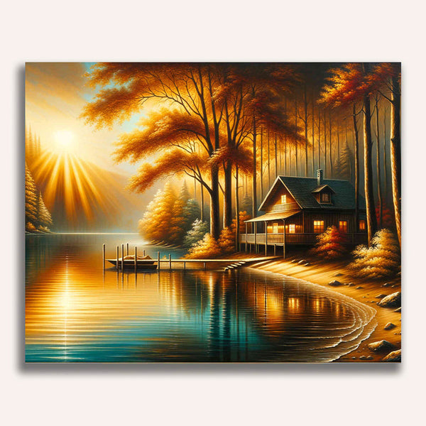 House in nature, by the lake - Paint by Numbers