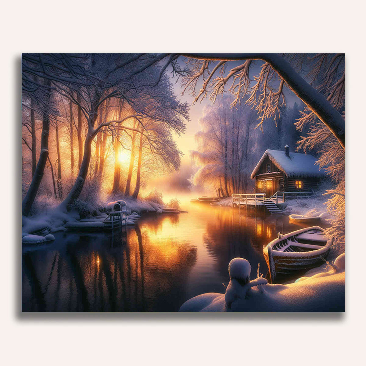 House in winter, sunset - Paint by Numbers