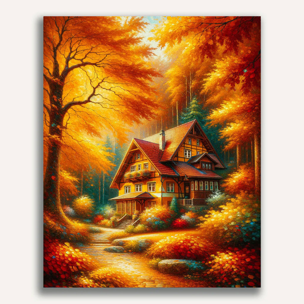 House, deciduous tree - Paint by Numbers