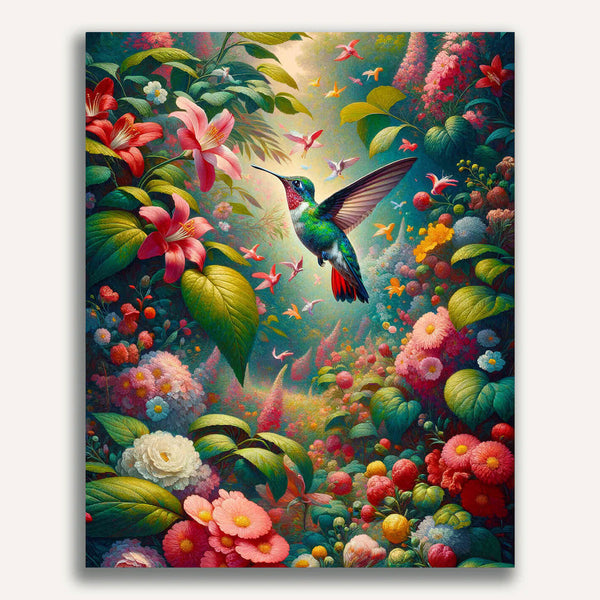 Hummingbird with flowers - Paint by Numbers