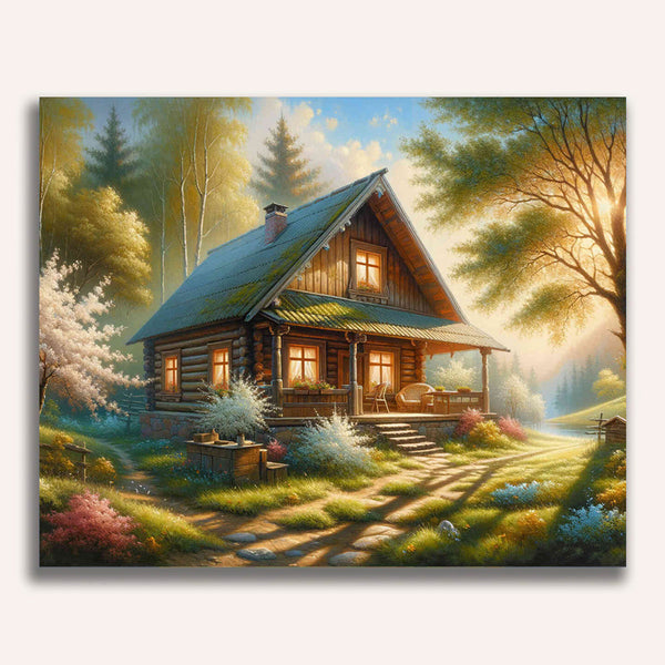 Cottage with trees - Paint by Numbers