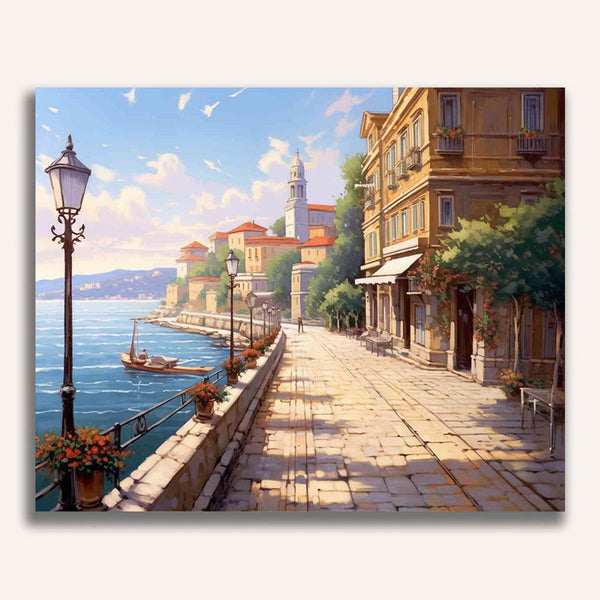 Paint by Numbers - Mediterranean morning dream, waterfront promenade