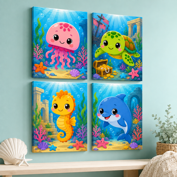 Ocean friends, set of 4 - Mini paint by numbers