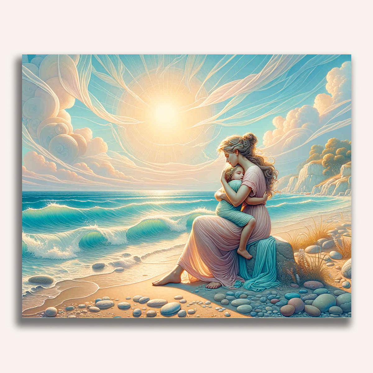 Mother with child, sea - Paint by Numbers