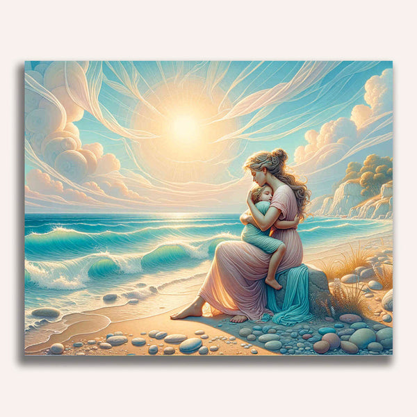 Mother with child, sea - Paint by Numbers