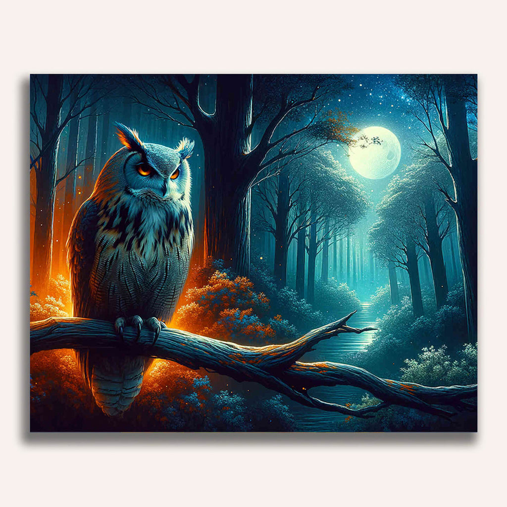 Owl on branch - Paint by Numbers