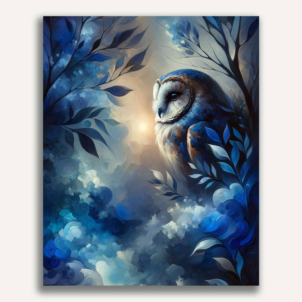 Owl in blue - Paint by Numbers