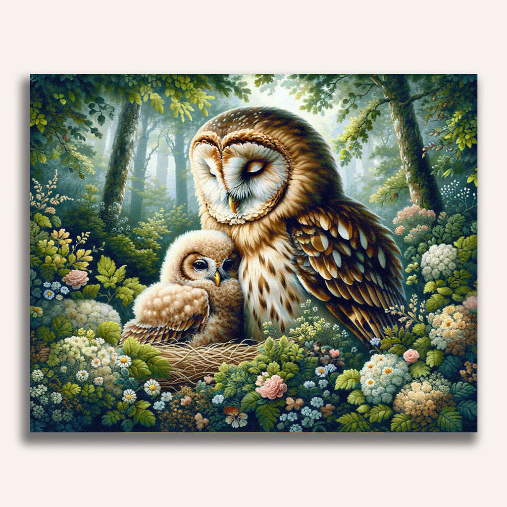 Owl, mother with child - Paint by Numbers