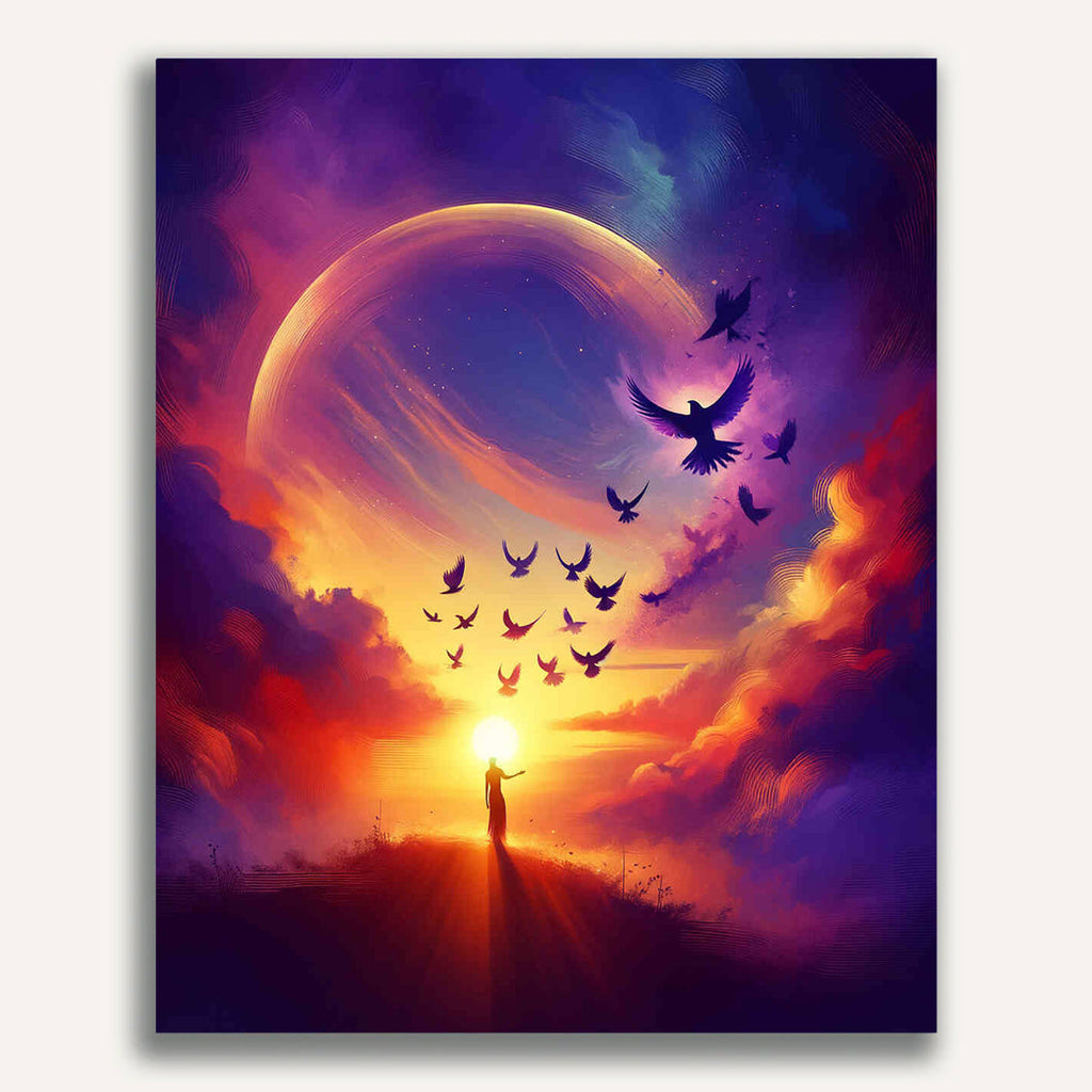 Paint by Numbers - Birds love, sunset