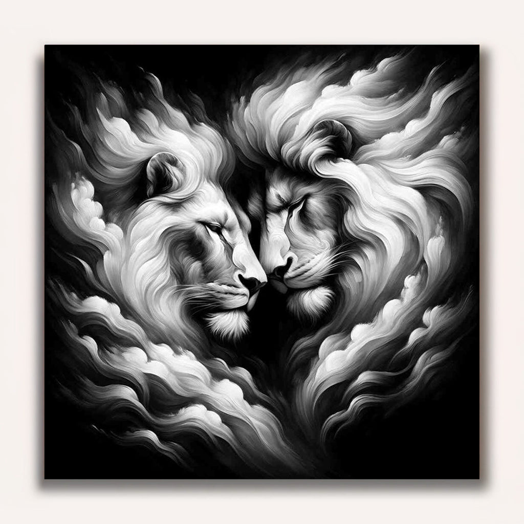 Paint by Numbers - Black and white lion, heart