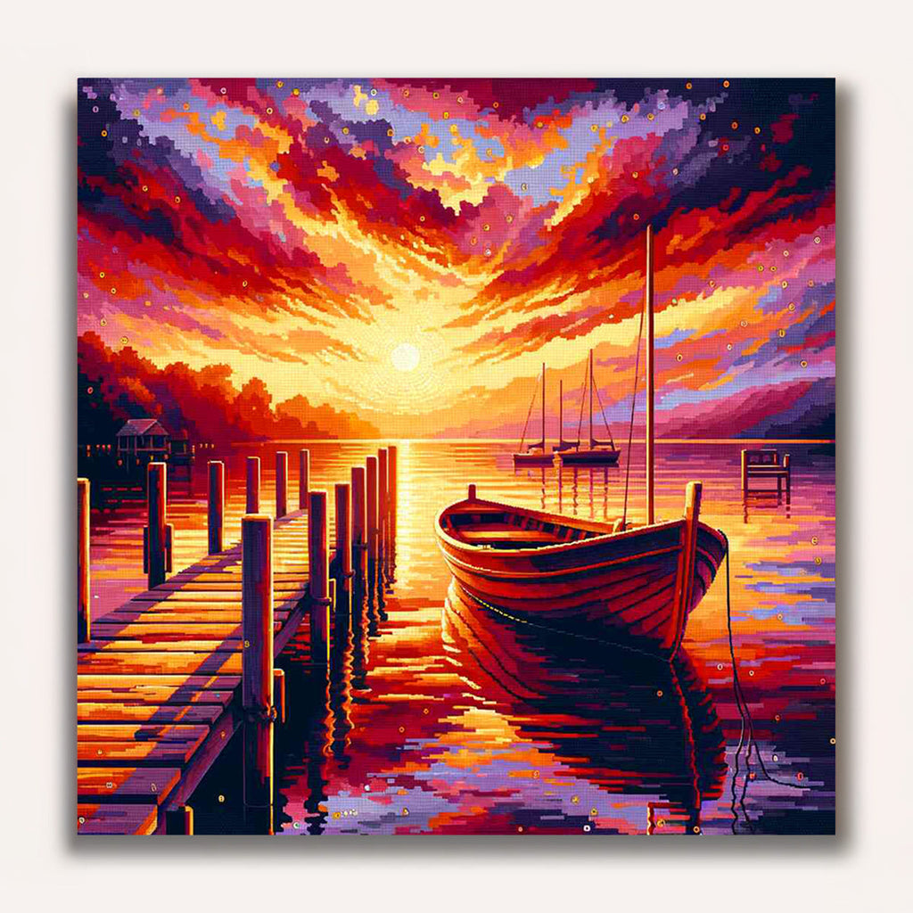 Paint by Numbers - Boat on Jetty Sunset