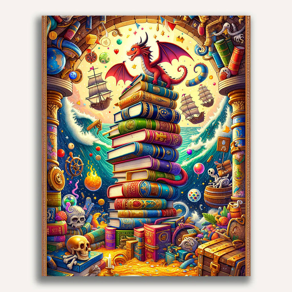 Paint by Numbers - Book tower, cartoon