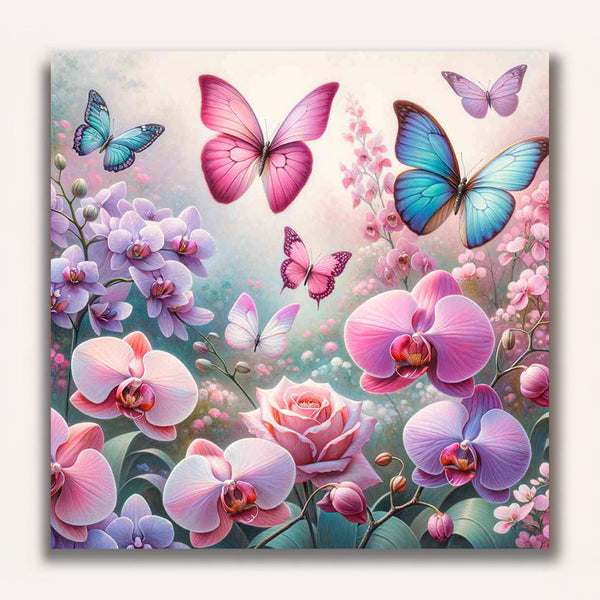 Paint by Numbers - Butterfly and flowers in pink