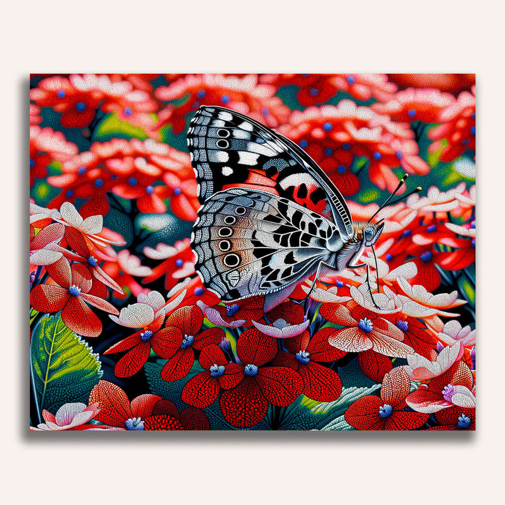 Paint by Numbers - Butterfly, red flowers
