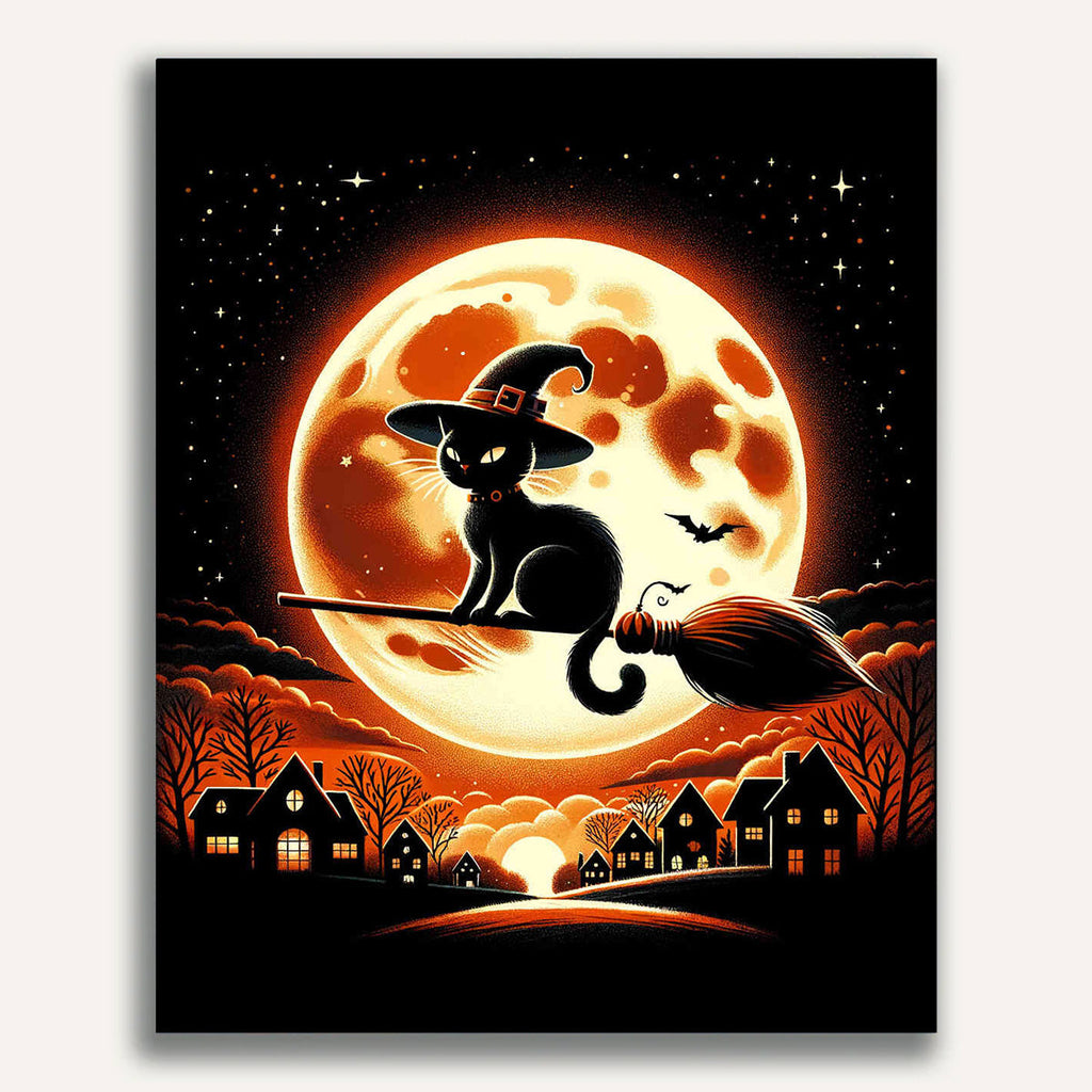 Paint by Numbers - Cat Rides on Broom