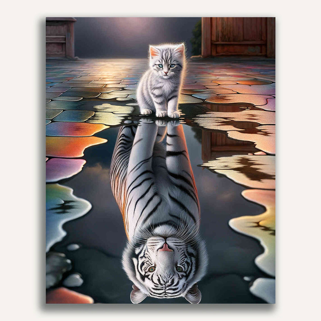 Paint by Numbers - Cat White Tiger Mirror Picture