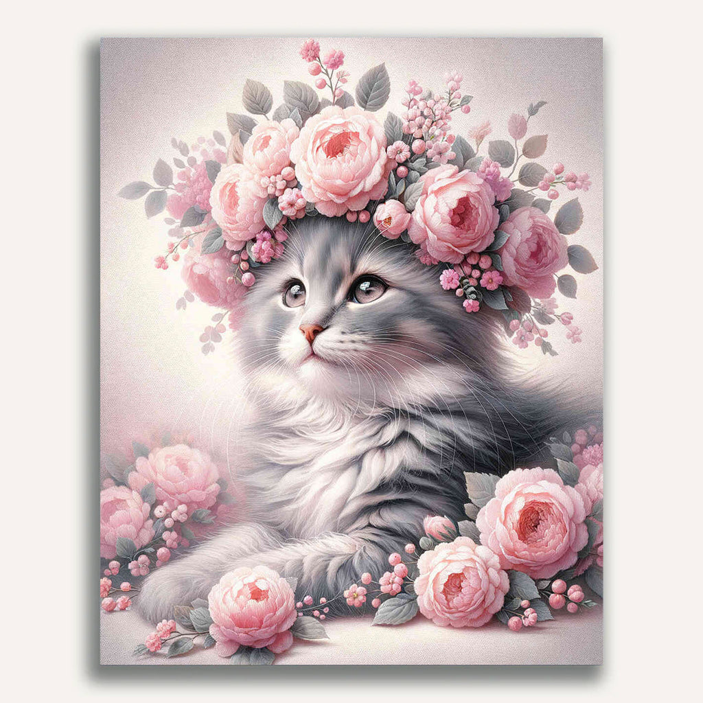 Paint by Numbers - Cat with Flower Wreath