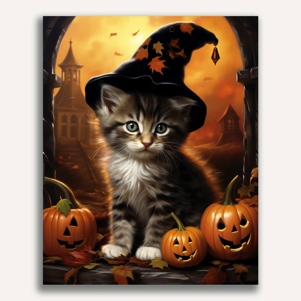 Paint by Numbers - Kitten with hat, Halloween