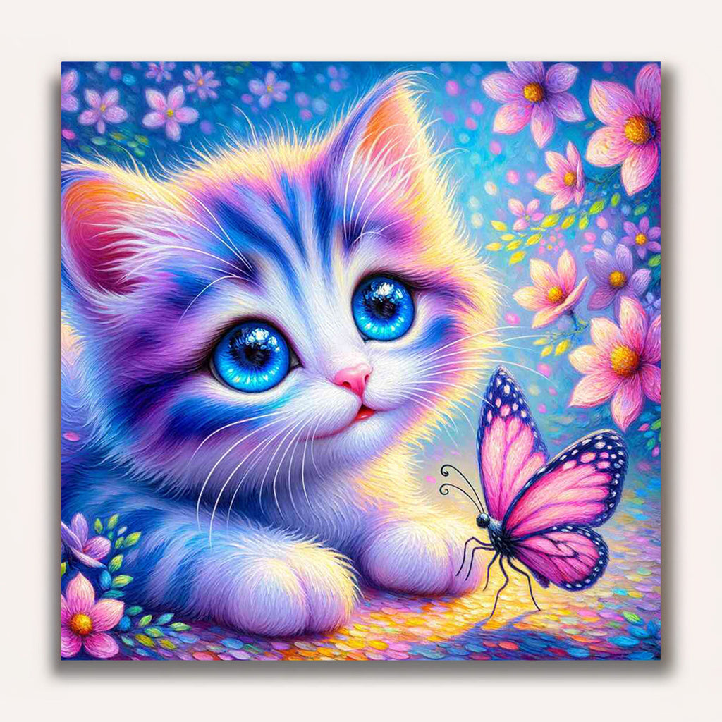 Paint by Numbers - Cat with Pink Butterfly