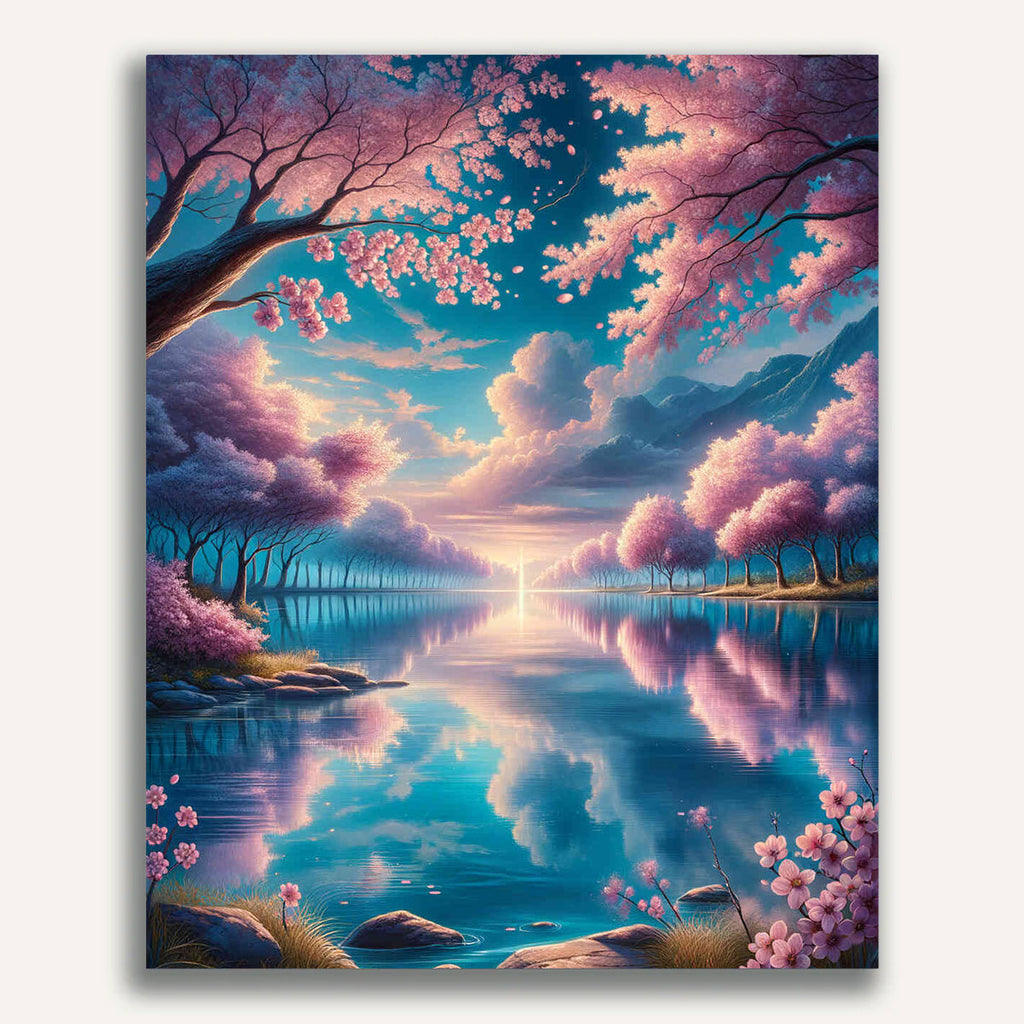 Paint by Numbers - Cherry Tree Forest at the Lake