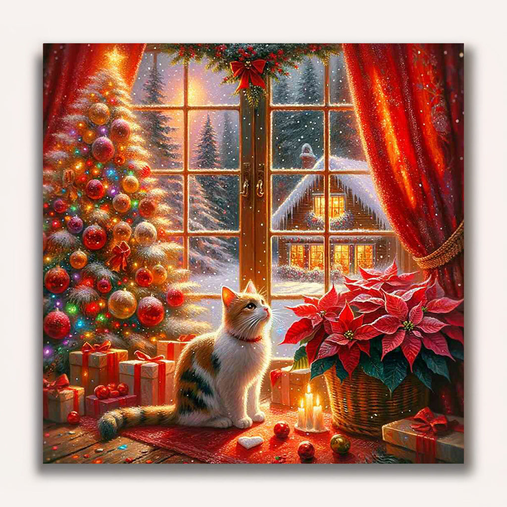 Paint by Numbers - Christmas, cat in front of window