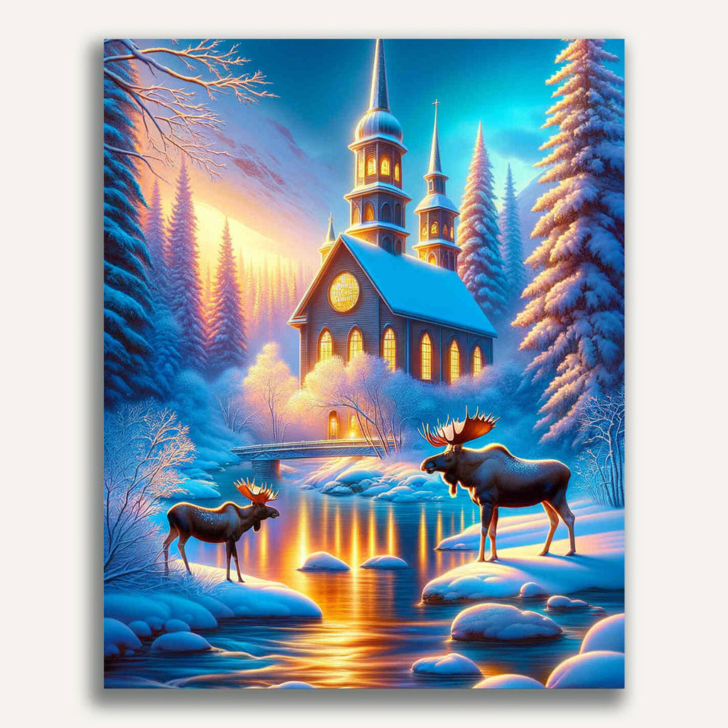 Paint by Numbers - Church in Winter Elche