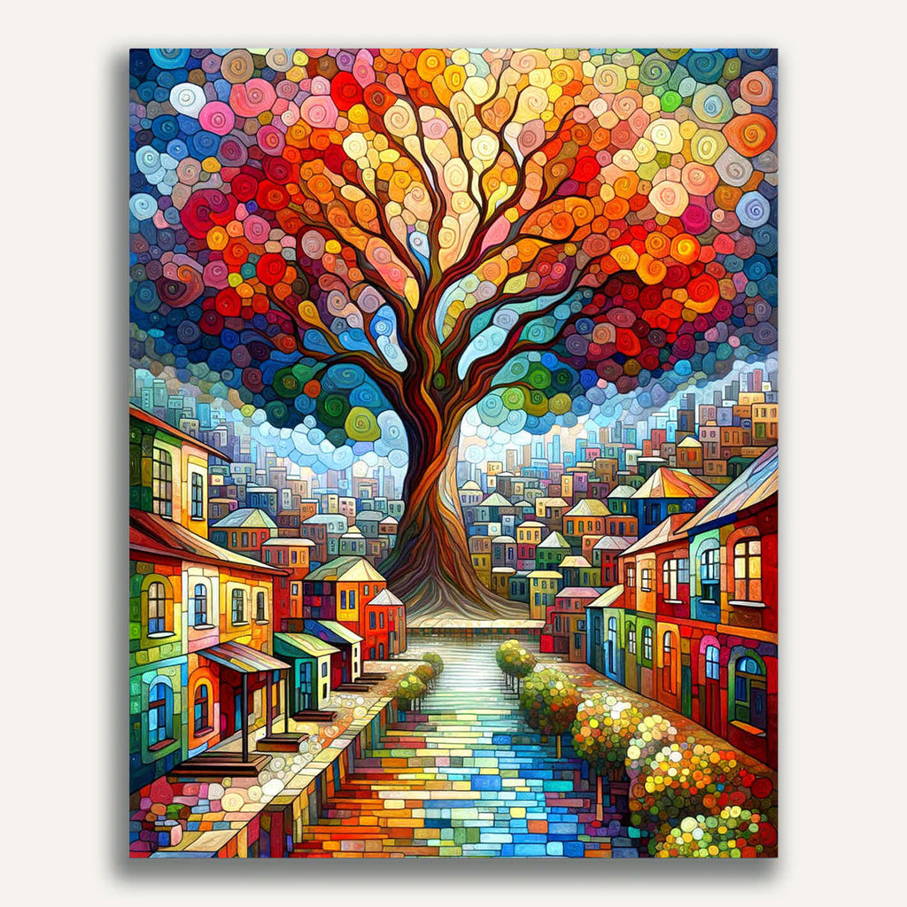 Paint by Numbers - City Around Tree Abstract